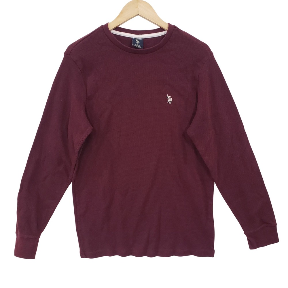 US Polo Assn Mens Long Sleeve Thermal Shirt Burgundy Crew‎ Neck Size L Preppy